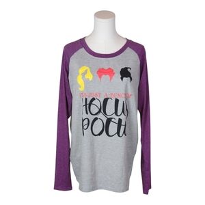 Hocus Pocus Sanderson Sisters Gray Graphic Tee Purple Sleeve Halloween Shirt M
